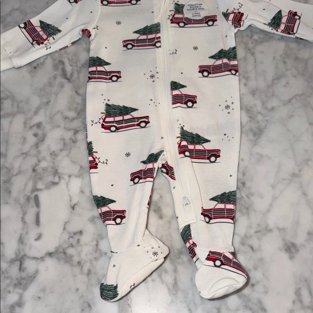 NWT Petit Lem White & Red Footie with Car and Tree Print